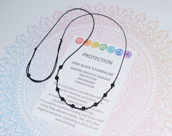 Black Tourmaline Necklace, Black Tourmaline Beaded Choker, Minimalist Layering Necklace, Crystal Necklace Gift
