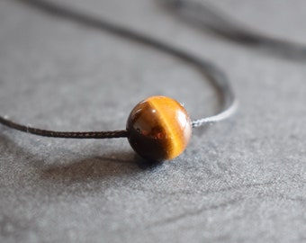 Tiger eye necklace, tiger eye crystal bead choker, grounding crystal, chakra crystal, summer jewelry, cord necklace, woman crystal gift