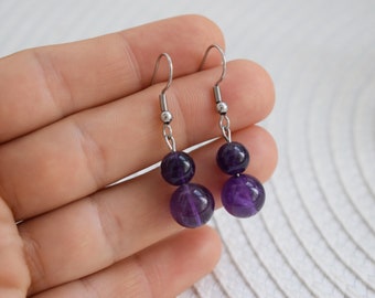 Crystal dangle earrings, amethyst earrings, amethyst crystal, crystal earrings, protection crystal earrings, crystal birthstone gemstone