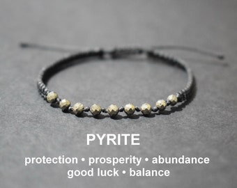 Minimalist Pyrite Crystal Bracelet: Luck, Prosperity, Protection
