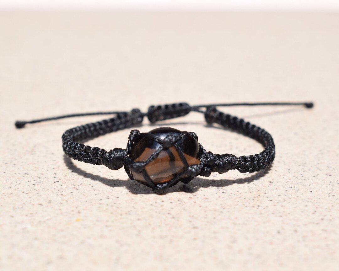 Saashi Apache Tears Stone Bracelet - 8mm Round Beads, Stretch Design