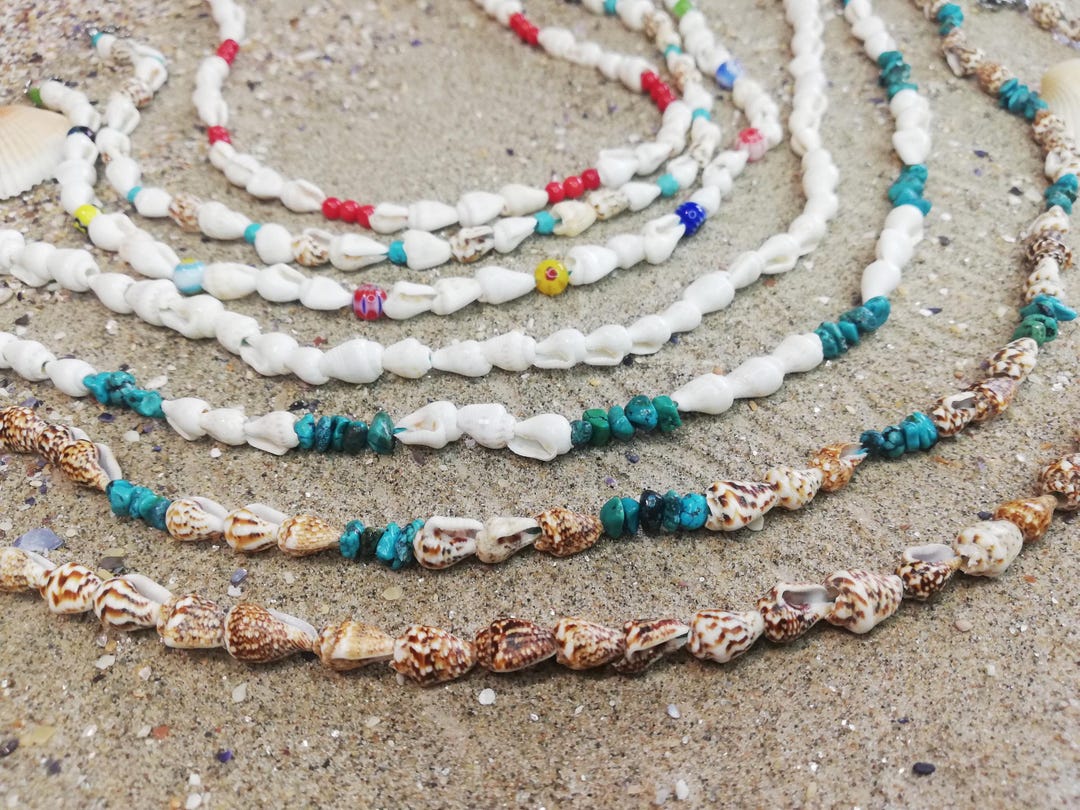 Surfer Shell Chain Conch Shell Necklace With Turquoise and Coral Beads, Layering Shell ...