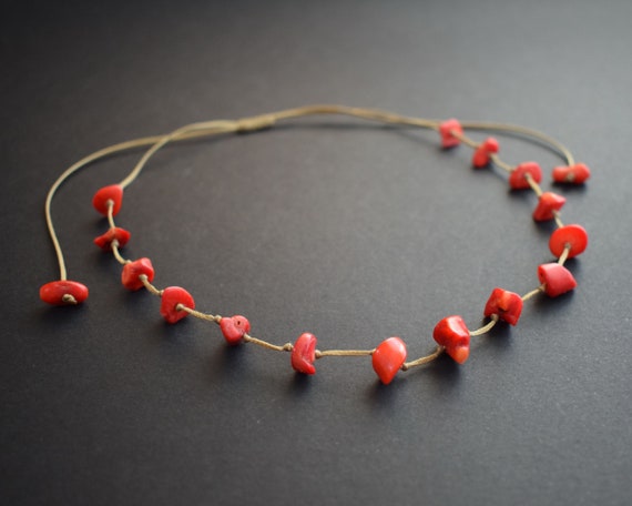 1819 Red Coral Beaded Choker Necklace With Tibetan Focal Bright Red Gemstone Choker