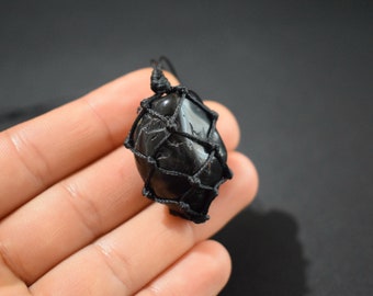 Raw Black Tourmaline Pendant Necklace, Natural Crystal Protection