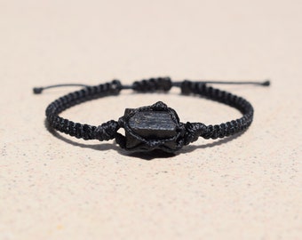 Bracelet tourmaline noire brute, bracelet tourmaline noire, bijoux en cristal de tourmaline noire naturelle, bracelet enveloppé de ficelle de tourmaline noire
