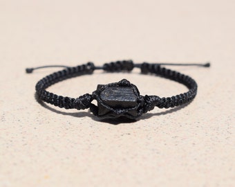 Raw black tourmaline bracelet, black tourmaline bracelet, natural black tourmaline crystal jewelry, black tourmaline string wrapped bracelet