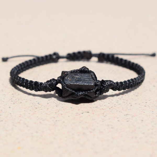 Raw black tourmaline bracelet, black tourmaline bracelet, natural black tourmaline crystal jewelry, black tourmaline string wrapped bracelet