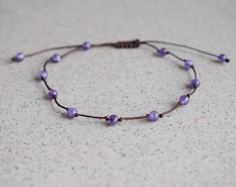 Amethyst anklet, amethyst crystal anklet bracelet, chakra anklet, grounding anklet, minimalist amethyst crystal anklet, cord anklet