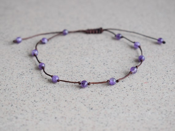 Amethyst crystal anklet, Amethyst beaded anklet, minimalist crystal anklet, adjustable Amethyst bracelet, crystal anklet with crystals