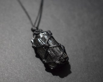 Raw black tourmaline pendant, black tourmaline necklace, natural black tourmaline crystal jewelry, raw black tourmaline gift for men women