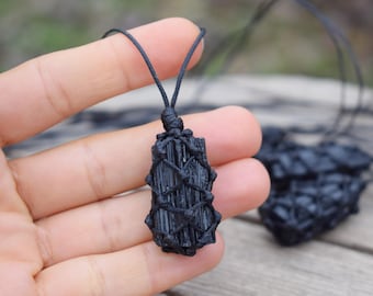 Raw Black Tourmaline Necklace, Root Chakra Protection Pendant, Black Tourmaline Pendant, Spiritual Protection Grounding Healing Necklace