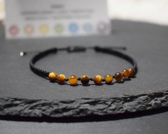 Tiger s eye crystal bracelet for men women, tiger's eye beaded bracelet, crystal bracelet gift, grounding crystal, adjustable bracelet gift