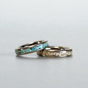 Dainty Titanium Cremation Ring: Ash & Opal Memorial Jewelry 4mm