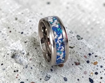 Titanium Cremation Ring: Ash Memorial Jewelry, Pet Urn Band 8mm