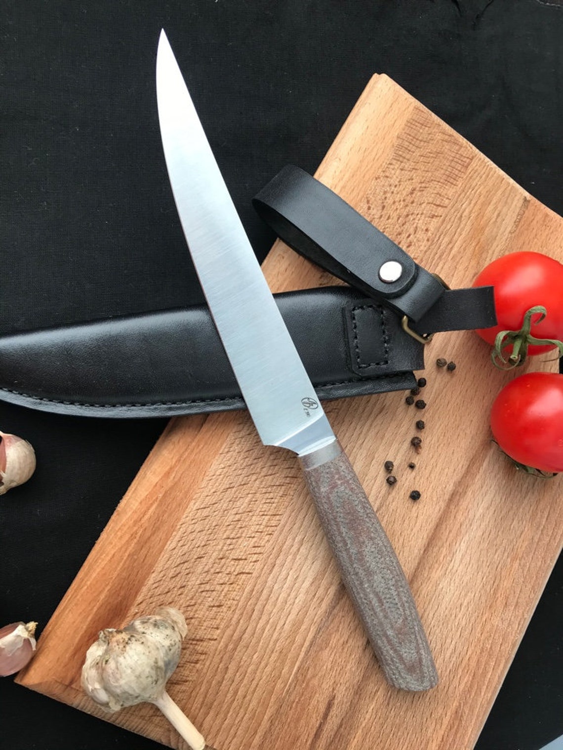 Medium size K390 steel professional kitchen knife / Wood Etsy
