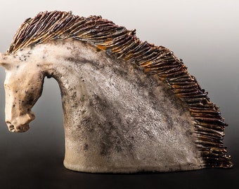 White Beauty - Ceramic horse, handmade sculpture, unique, Raku technique