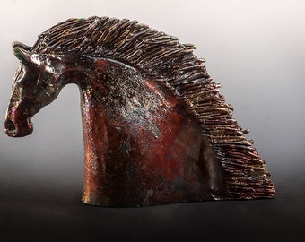 Fire Dancer - Ceramic horse, handmade sculpture, unique, Raku technique