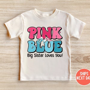 Pink or Blue Big Sister Loves You, Retro Sister Shirt, New Baby Announcement, Trendy Kid Shirt, Big Sister Shirt