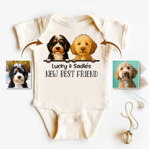 New Best Friend Baby Bodysuit, Personalized Dog Name, Custom Baby Bodysuit With Pet Portrait, Baby Shower Gift, Newborn Announcement