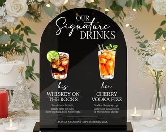 Custom Signature Drinks Bar Arch Sign, His and Hers Cocktail Menu for Wedding Bar, Arch Bar Menu Sign, Wedding Reception Decor