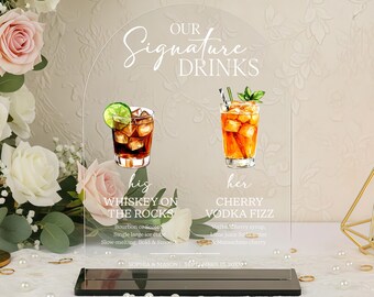 Custom Acrylic Wedding Signature Drink Sign, His and Hers Cocktail Menu for Wedding Bar, Arch Bar Menu Sign, Wedding Reception Decor