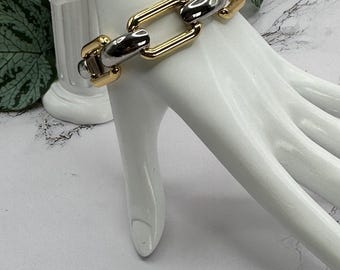 Two-Tone Statement Bracelet, Chunky Gold and Silver Link Chain Bracelet