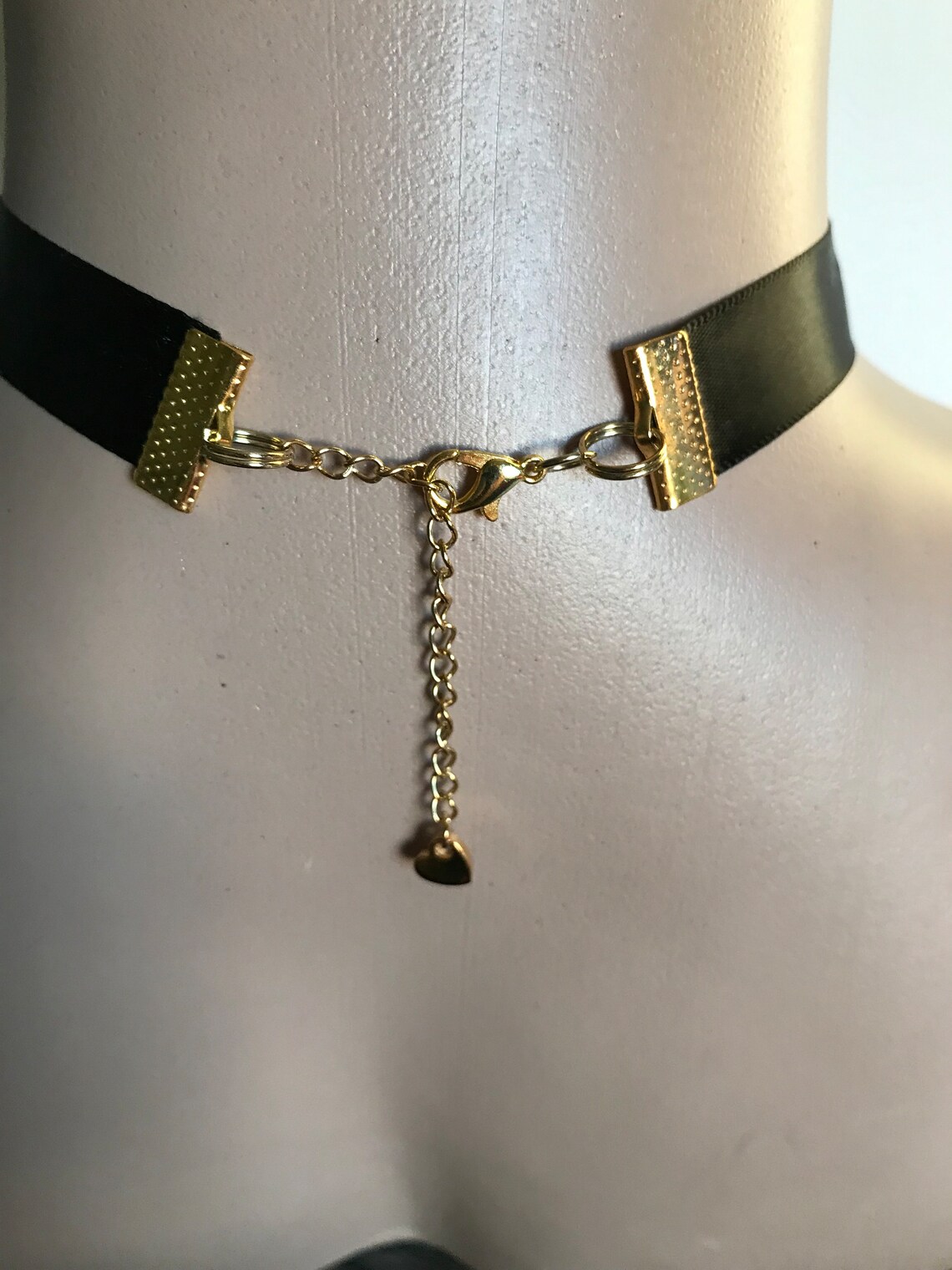 Black Satin Choker Necklace: 90s Boho Ribbon With Gold Accent - Etsy
