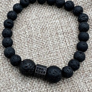 Black Lava Stone Bracelet: Men&#39;s Crown Gemstone Bracelet