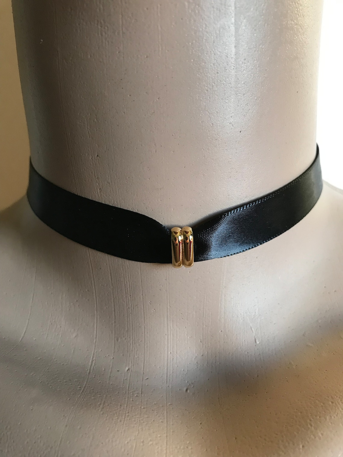 Black Satin Choker Necklace: 90s Boho Ribbon With Gold Accent - Etsy