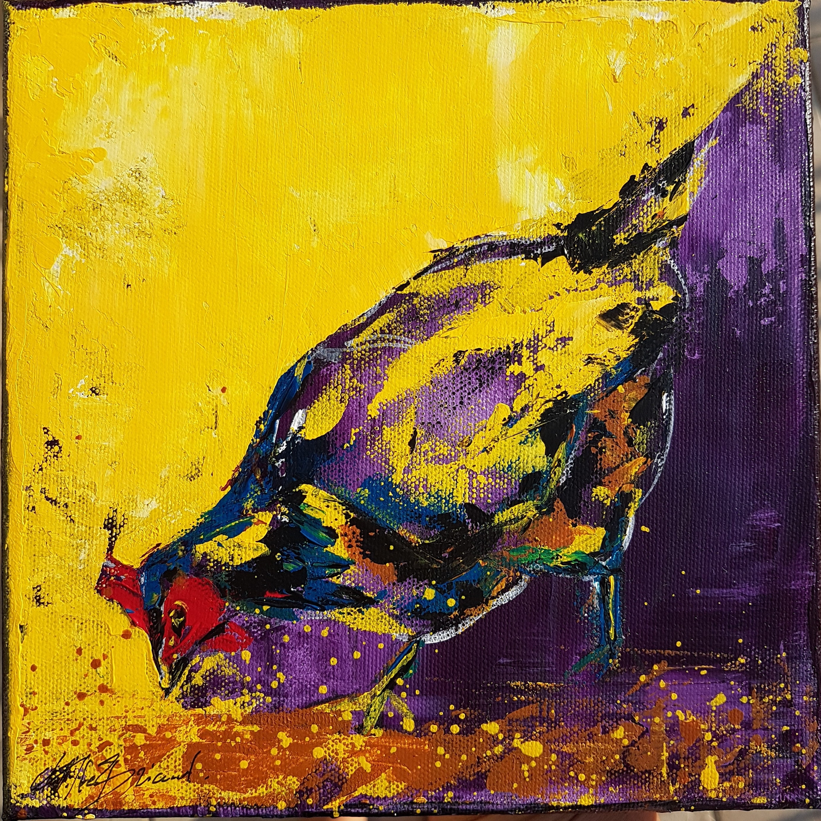 Petite Peinture d'art Original de Poule sur Toile à Acrylique