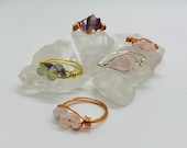Handmade Intention Crystal 3 stone ring crystals rose gold gold silver Healing Crystal Meditation Crystals vegan