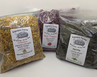 Three colorful organic sourced diet items for Tortoises and plant eating lizards.