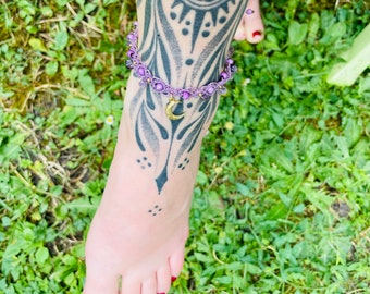 Macrame and stone ankle bracelet