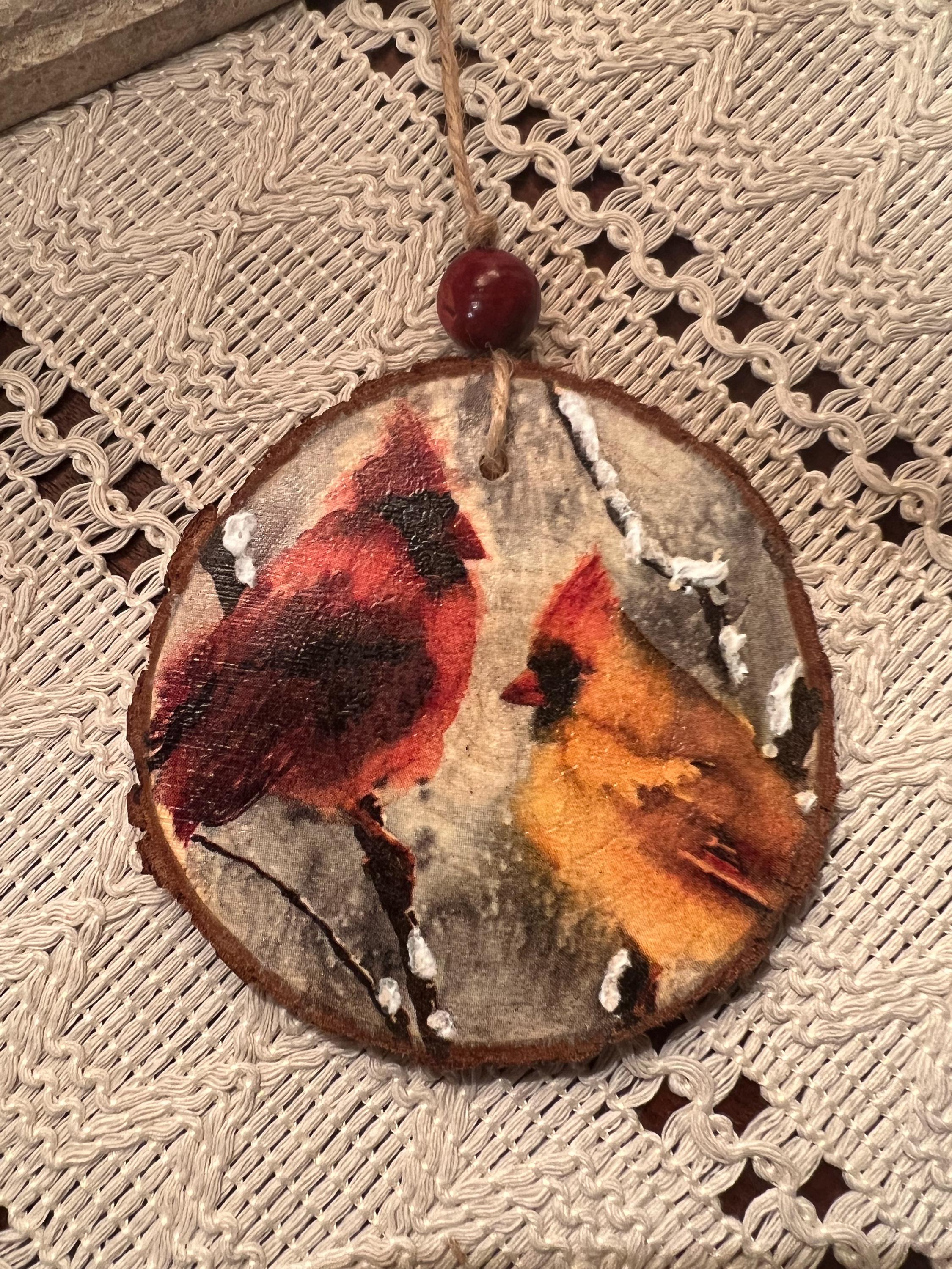 Cardinal Wood Slice Ornament Embellished With Snow, Wood Slice Ornament ...