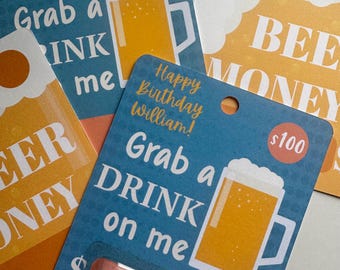 Personalized Birthday Money Card Holder, Money Holder with Name for Gift, Money Gift Holder, Cash Gift Card, Drinks on Me, Beer Money