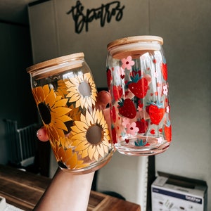Sunflower Iced Coffee Cup, Beer Can Glass, With Lid and Straw, Personalizable, Gifts