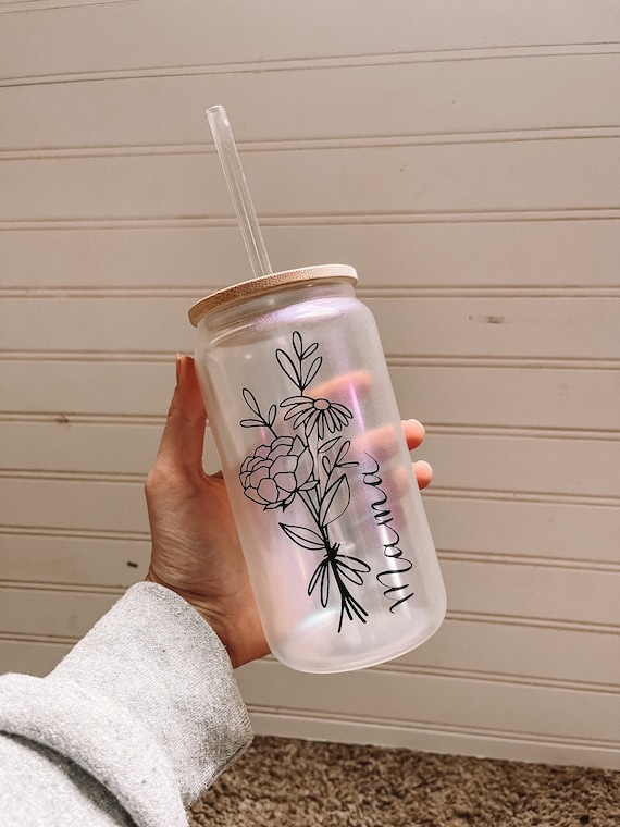 Personalized Glass Cup Mama Beer Can Glass With Lid and Straw Included Personalizable Gifts 