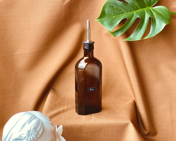 Designer Braunglas Öl/Essig/Dressing Spender mit Wunsch-Etikett – 250 ml – BPA-Frei, Bernstein Industrial