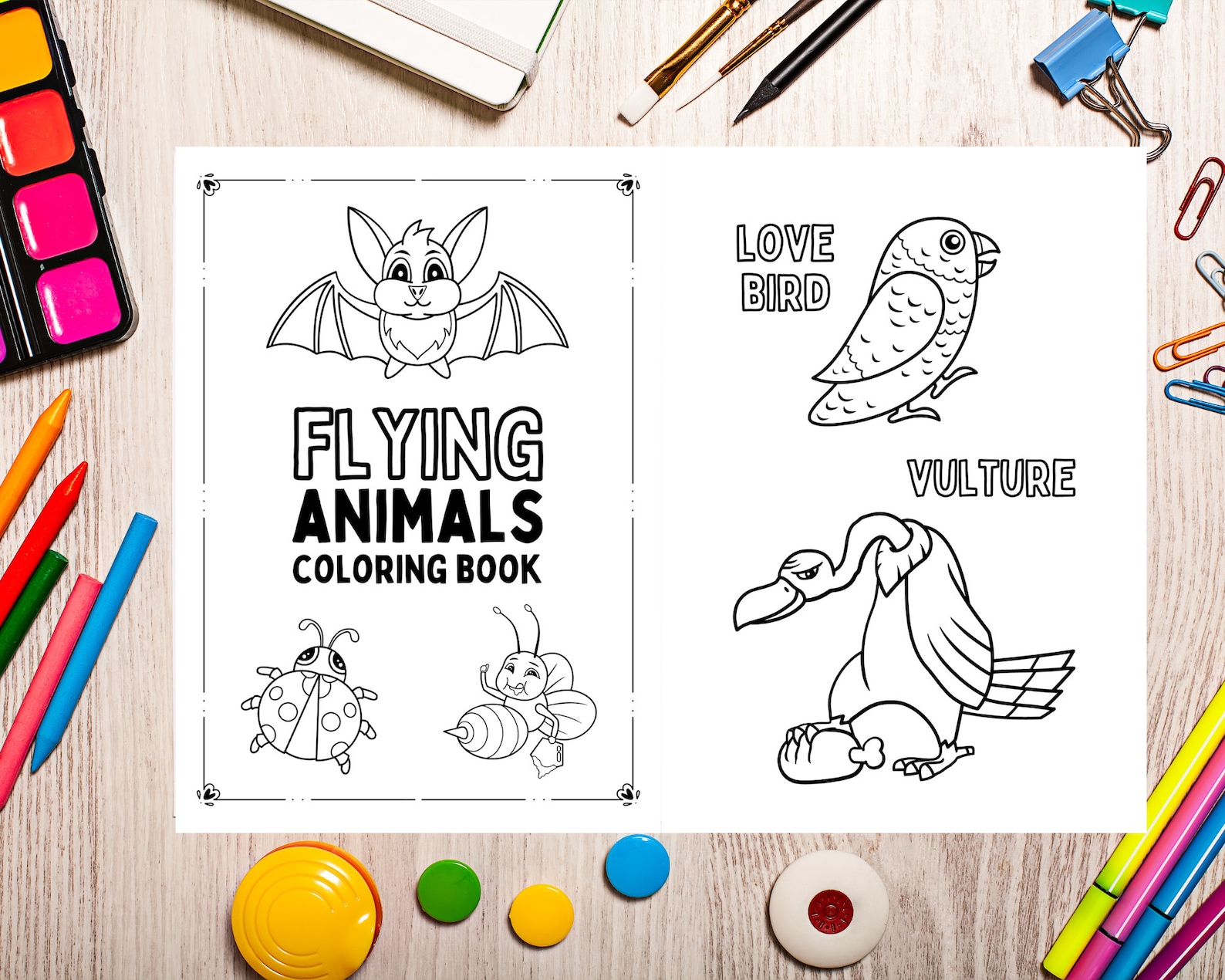 Flying Animals Coloring Pages Printable Coloring Etsy