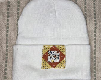 Quilt block beanie one size fits all floral quilt block