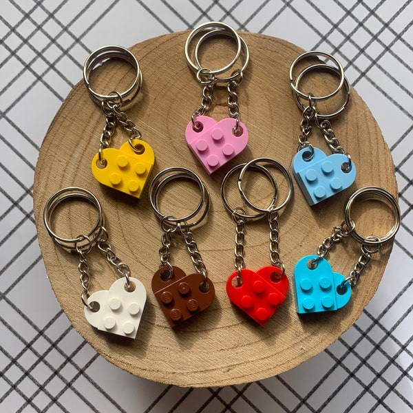 Brick heart keychain set | Nerdy Gift for Spouse | Anniversary Gift | Nerdy Key ring | Multicolor key fob set | Anniversary gift for him