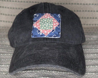 Quilt block ball cap mini vintage rework hat handmade quilted dad hat