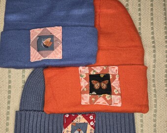 Quilt block beanie one size fits all Butterfly moth quilt block
