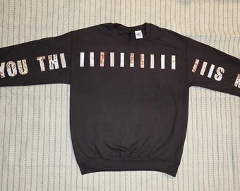 Handmade Appliqué Sweatshirt: "I Love You This Much" Floral Sleeve Detail