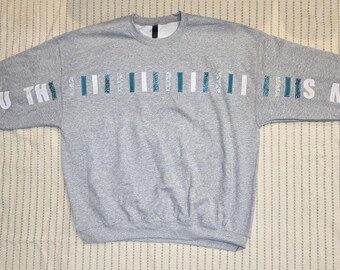 I Love You This Much – Appliqué Sweatshirt – Unique Quilted Fabric Message Hoodie - Teal Floral