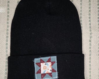 Quilt block beanie one size fits all paisley western quilt block