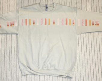 Appliqué Quilted Sweatshirt: "I Love You This Much" Message, Sunset Color, Large