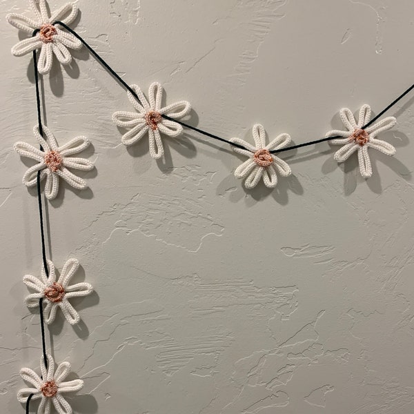 Daisy Chain Wall Bunting | Knitted Wire Wall Art | Handmade Home Decor for Spring | Nursery Wall Art | Simple Boho Knitted Wire | Yarn Decor