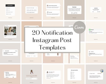 20 CANVA Instagram Post Templates | Notification, Canva Templates, Branding Kit, Social Media Templates, Editable, Social Media Template