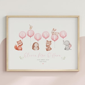 Personalisierte Ballon Tiere Baby Druck, Kinderzimmer Poster, Geburt und Gewicht Details, neues Baby Geschenk, Geburtsanzeige, Baby Andenken